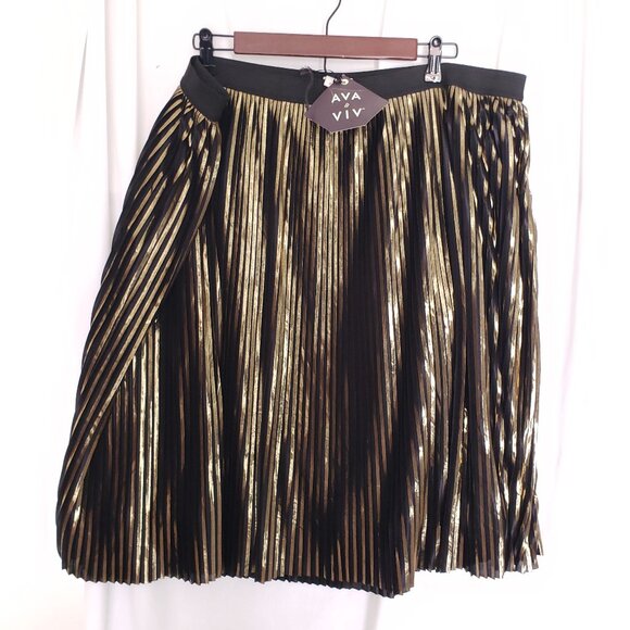 Ava & Viv Gold Black Color Shiny Silky Pleated Short Skirt Plus Size 2X - Picture 1 of 11